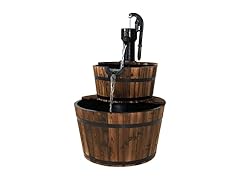 Sunnydaze 2-Tier Wood Barrel Water Fountain - 34-Inch