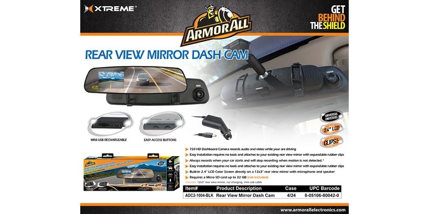 Armor All 720p Rear View Mirror Dash Cam