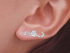 Silver Cluster CZ Ear Pin Earrings