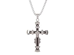 Blackjack Jewelry Stainless Steel 3 Layer CZ Cross Pendant With 24" Box Chain