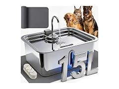 3.96Gal/15L Large Dog Water Fountain with Pet Mat 