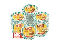 Glad Round Disposable Paper Plates, Palm Leaves,  50 Ct