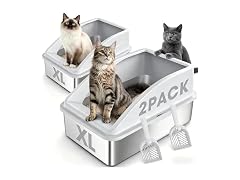 AIPERRO 2 Pack Stainless Steel Cat Litter Box