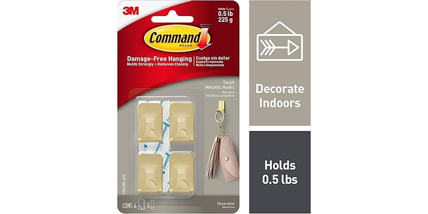 Command Metallic Hooks, Brass, 16 Count