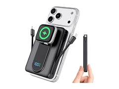 Magnetic Portable Charger 10000mAh, Power Bank with Built in Cable