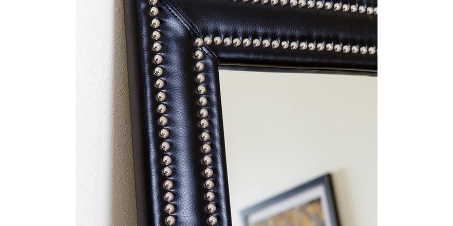 Perfley Leather Nailhead trim Floor Mirror, Black