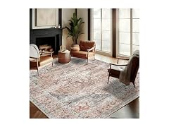 CHAMPLANT Red Retro Flowers Area Rug 9'x12'