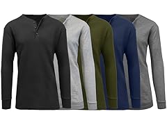 3Pk Asst Mens Waffle-Knit Henley Thermal