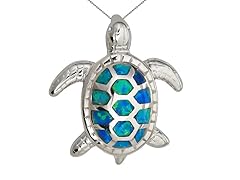 Sterling Silver Rhodium Created Opal Turtle 18" DC