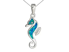 Sterling Silver Rhodium Created Opal Seahorse 18"