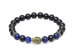 Black Onyx and Lapis Lazuli Gemstone Beaded Buddha Bracelet