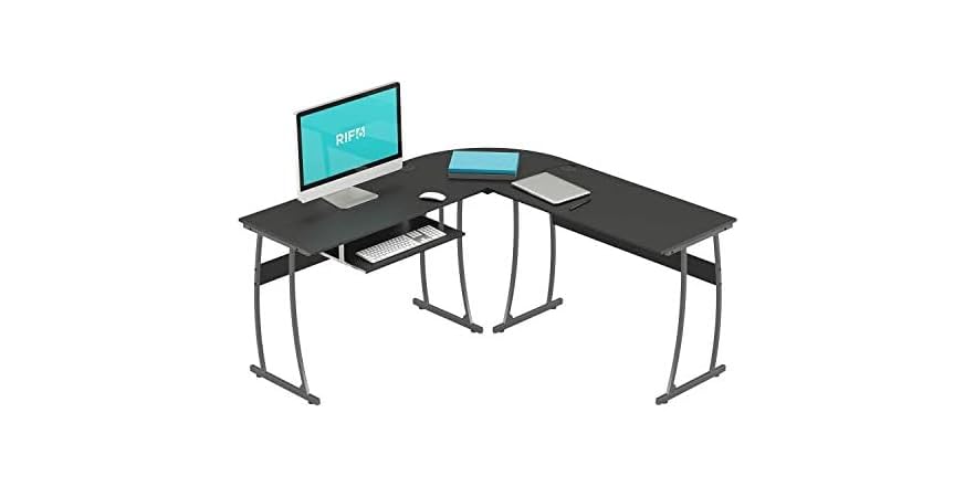 Bureau D'ordinateur En Forme De L Avec Plateau Clavier Et Gestion De Câbles - Design Moderne, Facile à Assembler, Noir