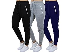 3Pk Womens Fleece Joggers w-Zip Pockets