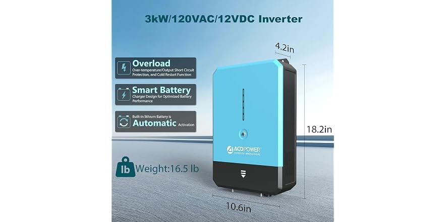 ACOPOWER 12V 3000W Pure Sine Wave Inverter (Open Box)