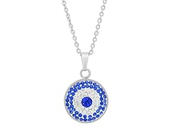 Ladies Stainless Steel Blue & White Sim Dimaonds Eveil Eye Necklace