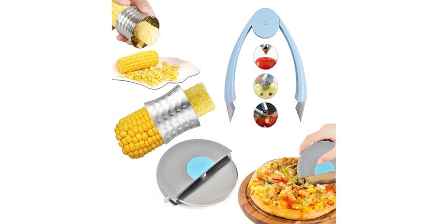 3pk Pizza Cutter, Corn Bob Cutter, Wheel