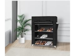 J&V Textiles 682-BK 4 Tier Shoe Rack with Side Pocket