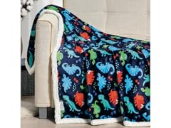 Navy Dino Faux Shearling Sherpa Throw Blanket