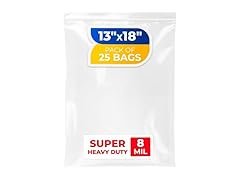 Paclord Extra Large 13" x 18" Poly Zip Seal Lock Bags, 8 Mil, Pack of 25