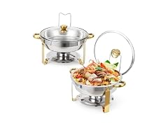 Set of 2 Gold 5QT Stainless Steel Round Chafing Dishes 