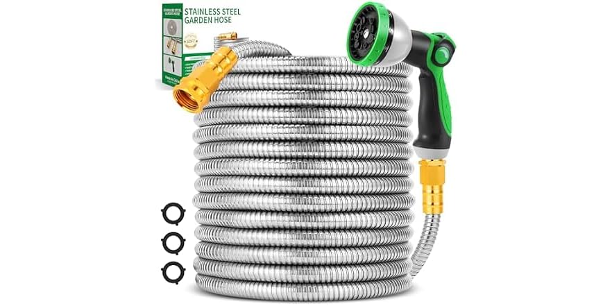 $19.99 | Garden Hose 50FT, Stainless Steel Metal Water Hose with 10-Function Nozzle at Woot!