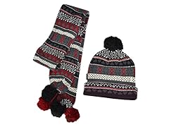 MUK LUKS® Knit Cuff Cap w Scarf, Red/Blk