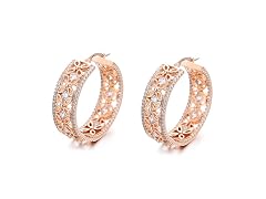 Filigree Flower Hoop Earrings Rose Gold