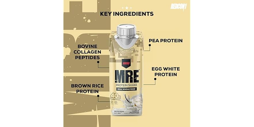 REDCON1 MRE Ready to Drink Protein Shakes, Vanilla Milkshake