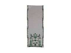 Creative Co-Op Woven Cotton Slub Printed Table Runner Cream and Green