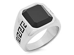 SS Ring w/ Greek Key & Sim. Diamond