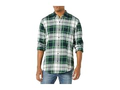 Amazon Essentials Men (XS) Shirt Green White Plaid