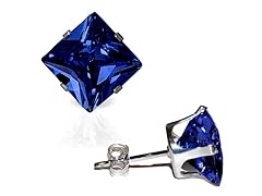 CZ Square Sapphire Earrings