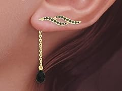 Gold CZ EarPin Earring Dble CZ Dangles