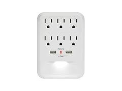 Clear Power 6-Outlet 600 Joule Wall-tap w/2-port USB-A Charger & Nightlight