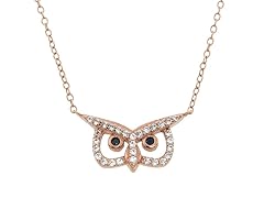 14K Rose Gold Plated Pave Open Eyed Owl Pendant
