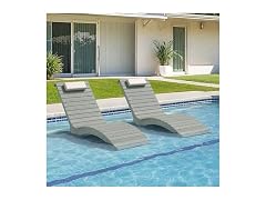 Compsia Set of 2 Grey Pool Lounge Chairs W/ Headrest