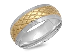 SS Band Ring w/ 18kt Gold X Accent