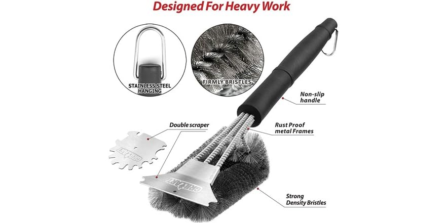 GRILLART 18-Inch BBQ Grill Brush & Scraper Kit – Safe Wire, Stainless Steel, Matt Black