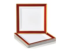 White Square Plastic Dinner Plates with Red Rim - 10.25" (Pack of 10) 