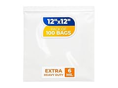 Paclord 12" x 12" Large Zip Seal Lock Bags, 6 Mil (Pack of 100) 
