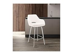 Armen Living Aura White Swivel 30" Bar Stool-Set of 3