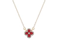 Clover CZ Halo Necklace - Red