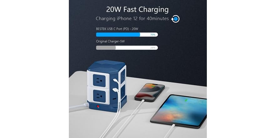 Bestek Power Strip Tower with Wireless Charger