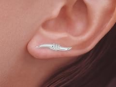 Silver Ribbed Center Ear Pin Earrings