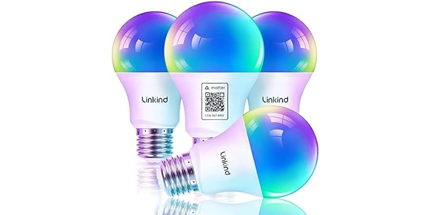 Linkind Linkind Matter Smart Light Bulb, LED RGBTW Color Changing Bulbs Music Sync, Dotis Ai, A19 E26 60W 800LM 2.4G WiFi, 4 Pack