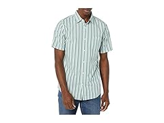 Mens SlimFit Poplin Aqua Blue Stripe (S)