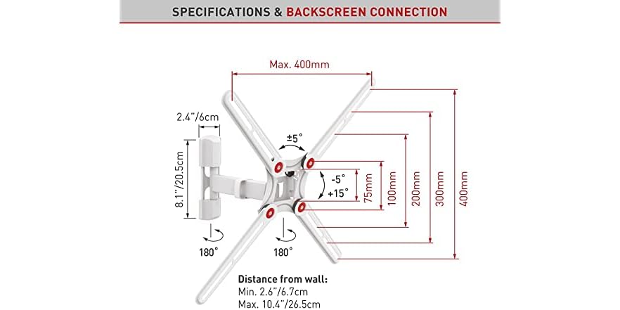 Barkan White Full Motion TV Wall Mount For 13-65 Inch Screens - Articulating Arm With 4-Way Movement
