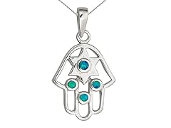 Sterling Silver Rhodium Created Opal Hamsa 18" DC