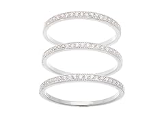 18K White Gold CZ Three Piece Band Ring