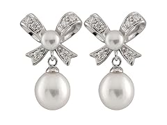 Bow Pearl CZ Earrings